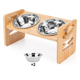 Bamboo Elevated Dog Bowls with Stand Adjustable