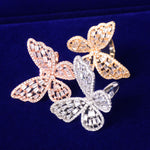 Women Ring Butterfly Baguette Real Gold Plated