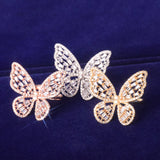 Women Ring Butterfly Baguette Real Gold Plated