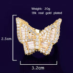 Butterfly Rings for Women Iced Out Real Gold Plated