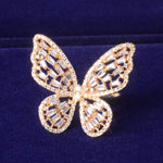 Women Ring Butterfly Baguette Real Gold Plated