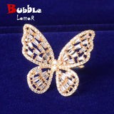 Women Ring Butterfly Baguette Real Gold Plated