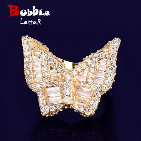 Butterfly Rings for Women Iced Out Real Gold Plated