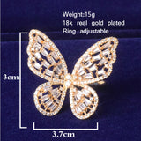 Women Ring Butterfly Baguette Real Gold Plated