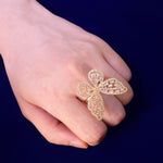 Women Ring Butterfly Baguette Real Gold Plated