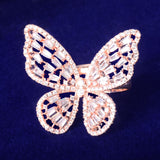 Women Ring Butterfly Baguette Real Gold Plated