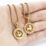 12 Horoscope Zodiac Sign Gold Color Pendant Necklace