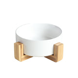 Ceramic Pet Food or Water Bowls with Wood Stand