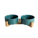 Ceramic Pet Food or Water Bowls with Wood Stand