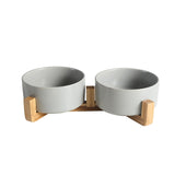 Ceramic Pet Food or Water Bowls with Wood Stand