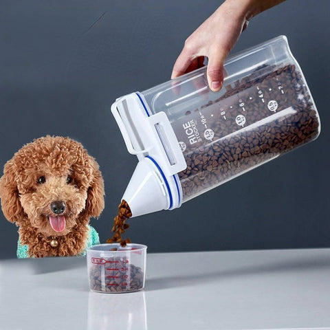 1.5kg/2kg Dog Cat Food Plastic Storage Tank with Measuring Cup Container