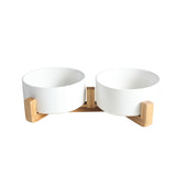 Ceramic Pet Food or Water Bowls with Wood Stand