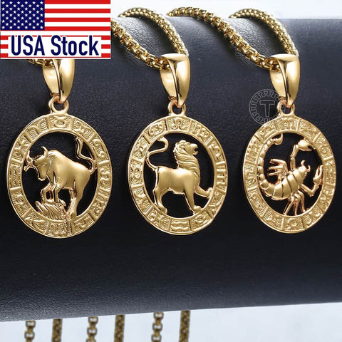 12 Horoscope Zodiac Sign Gold Color Pendant Necklace