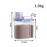 1.5kg/2kg Dog Cat Food Plastic Storage Tank with Measuring Cup Container