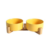 Ceramic Pet Food or Water Bowls with Wood Stand